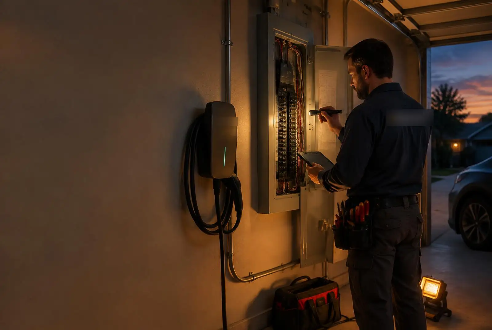 Electrician working on a residential electrical panel